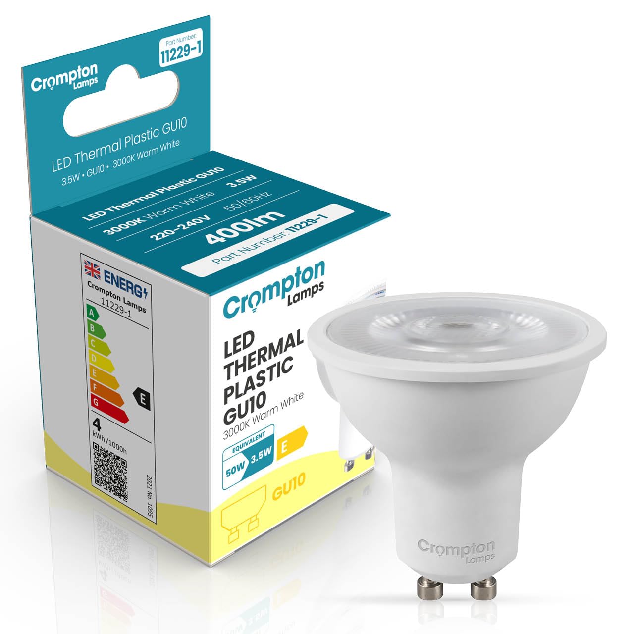 Crompton Lamps LED GU10 Spotlight Bulbs 3.5W | Warm White 3000K | Energy Saving Light Bulbs for Ceiling Lights | 345 Lumens | Direct Replacement | GU10 LED Bulbs