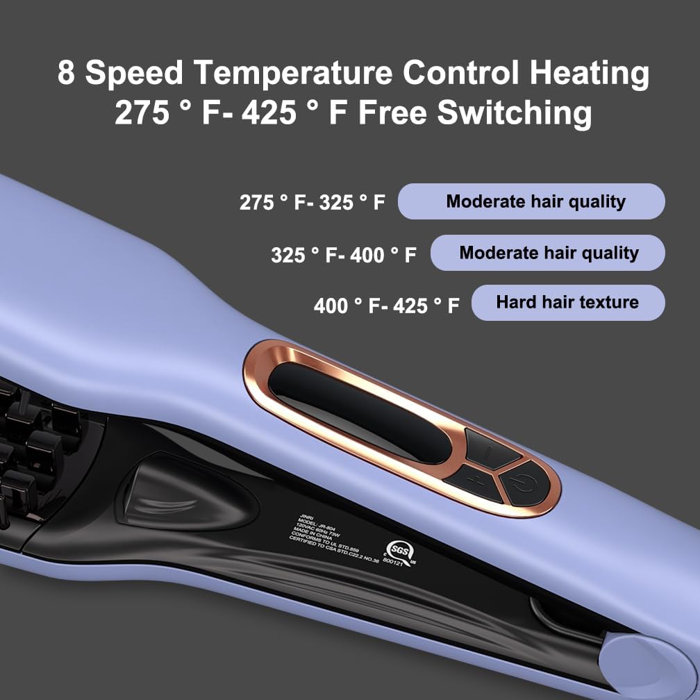 Hair Brush, JINRI Hair Iron, Pumped-Up Volume, Adjustable Temp, 360 ° Tail Rotation, Lasting Volume, for Short Or Thin Hair, Dual Voltage (100-240V), Volumizing Hair Iron, Purple, 1.38 inch - Image 6