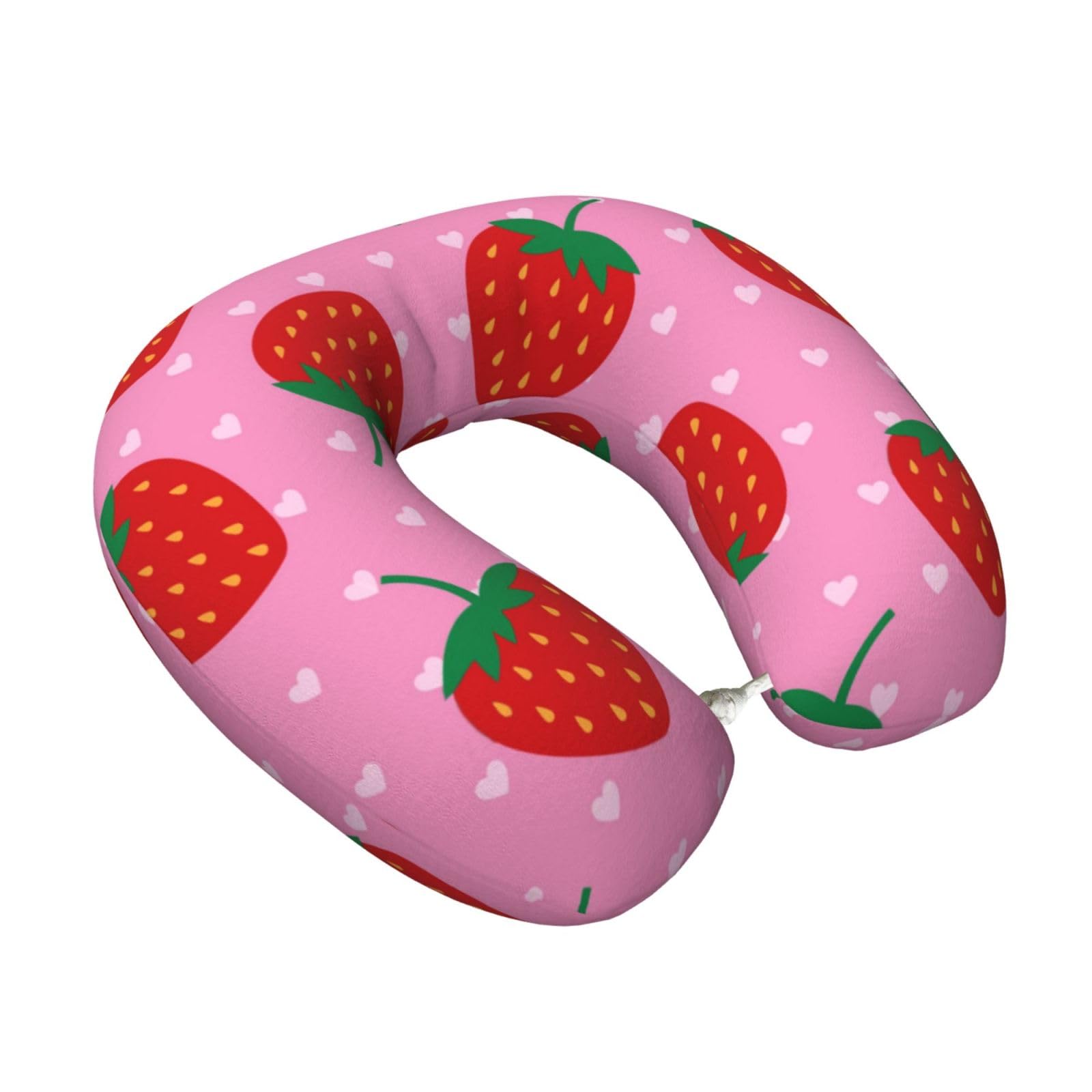 LKYMOH Strawberries Heart, Travel Neck Pillow U-Shaped Memory Neck Support Soft Comfortable With Washable Cover For Airplane Car Traveling and Office