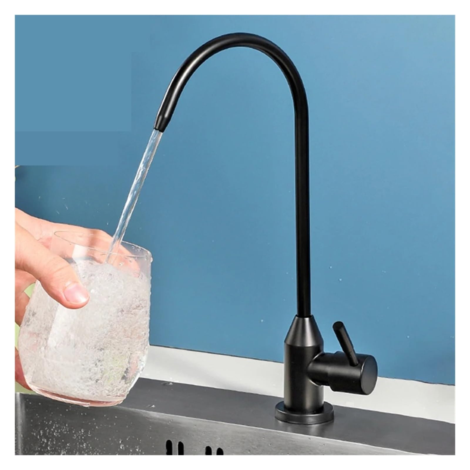 Robinet de filtre de cuisine avec raccord 1/4 de boisson directe noire