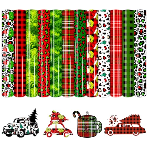 HTVSTD Christmas Leopard Print Heat Transfer Vinyl-12pcs 12x 10Festive Color Waterproof HTV for DIY Fashion