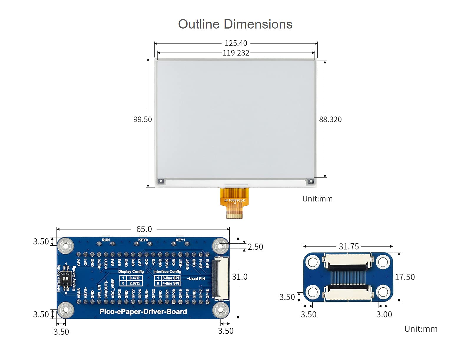 Waveshare 5.83inch E-Paper E-Ink Display Module For Raspberry Pi Pico 648×480 Pixels Black/White SPI Interface