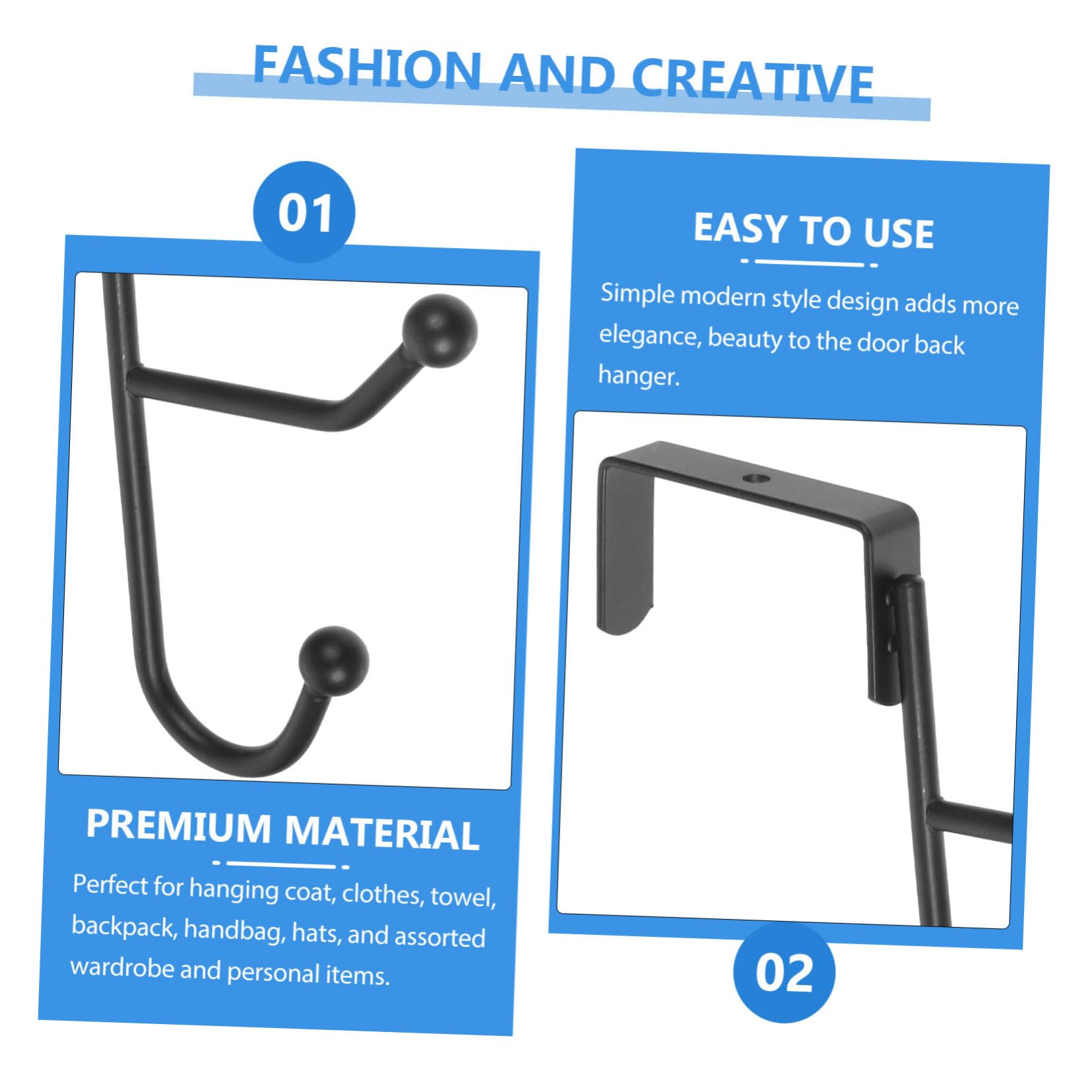 Garneck The Door Hooks 2pcs Metal Door Hangers for Coats Bags Kitchen Utensils Heavy Duty No-Screw Mounting