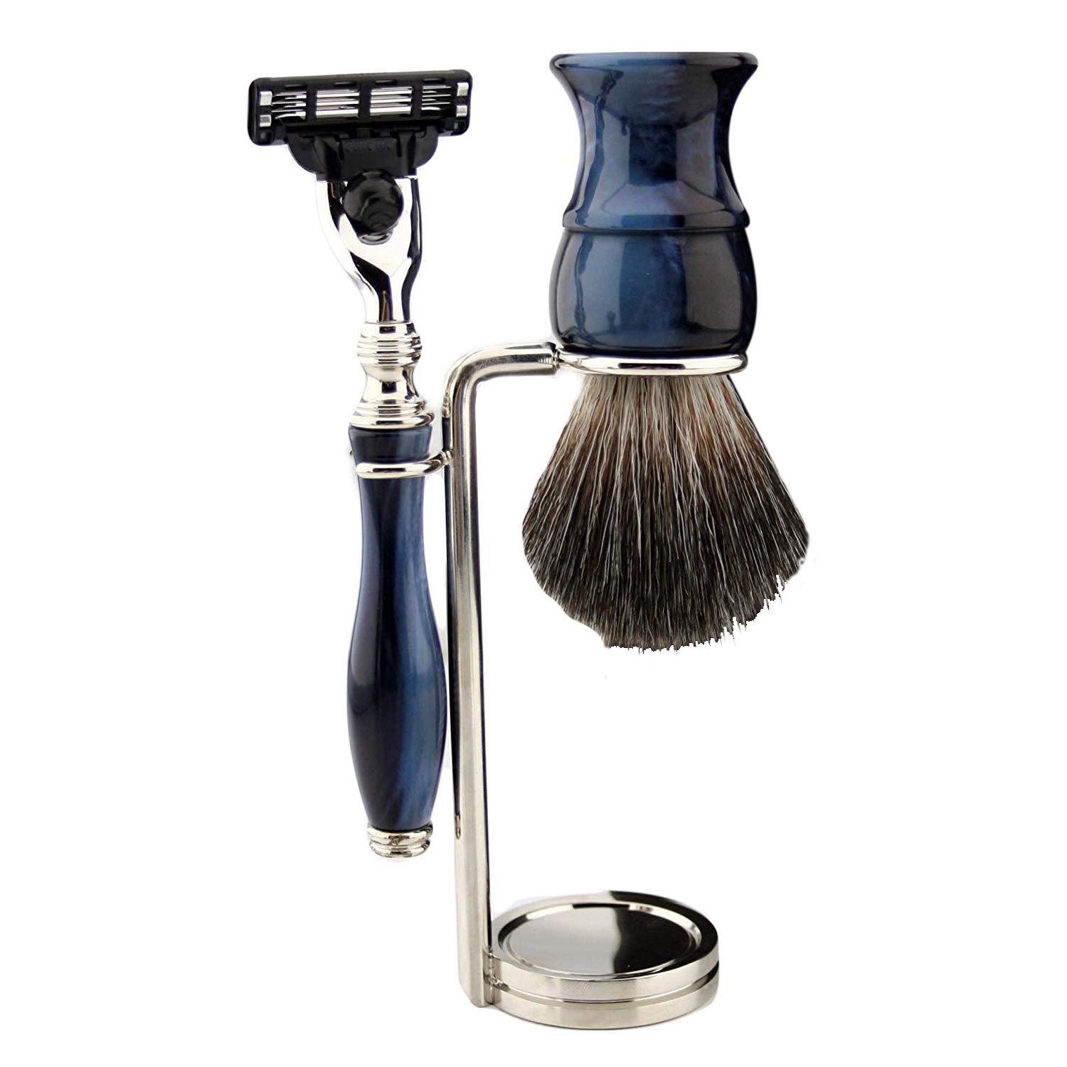 3 sztuki zestaw do golenia z syntetycznym czarnym pędzlem do golenia i golarką (luksusowy uchwyt) + stal Dual Stand Special Collection limitowana nakładka, ograniczona nakładka