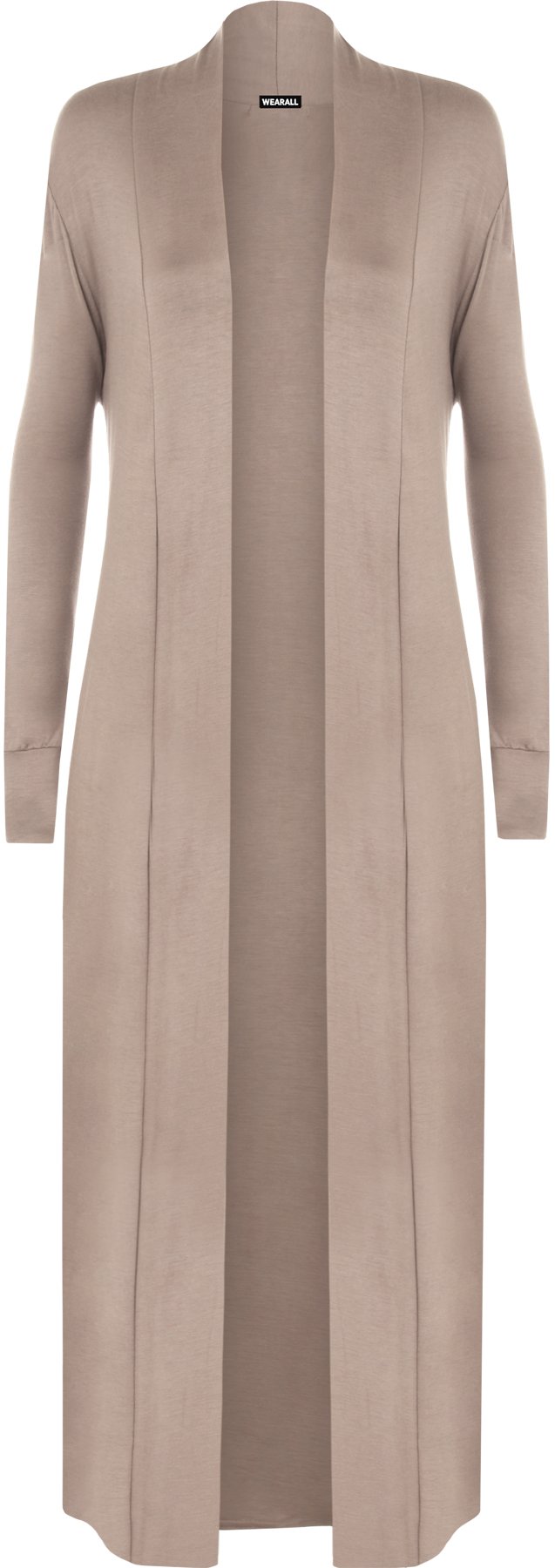 Wearall Women's Mocha Open Long Sleeve Plain Maxi Boyfriend Waterfall Top Cardigan - 8-10