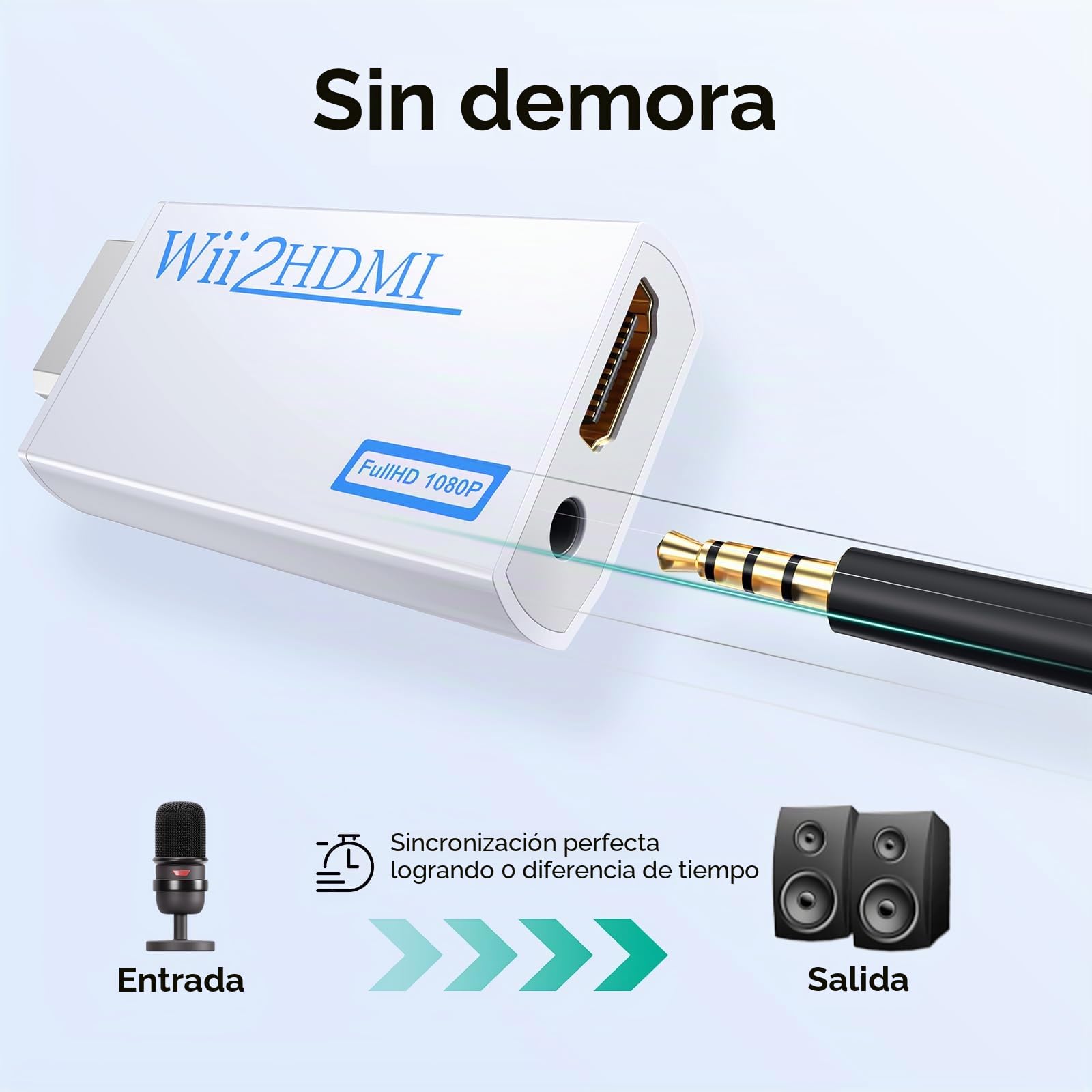 GANA Wii a HDMI Adaptador, Wii a HDMI convertidor Conector con Salida de vídeo de 1080p/720p y 3,5 mm Audio - Soporta Todos los Modos de visualización de Wii