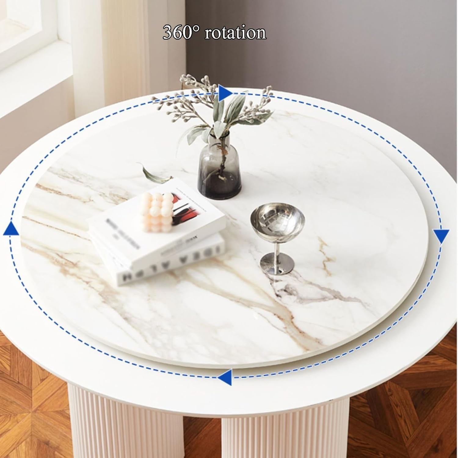 Vassoio Girevole Centrotavola in Ardesia, Lazy Susan Grande Tavolo da Pranzo Centrotavola, Rotondo Giradischi di 60 cm for Tavolino da caffè(White,24"/60cm)