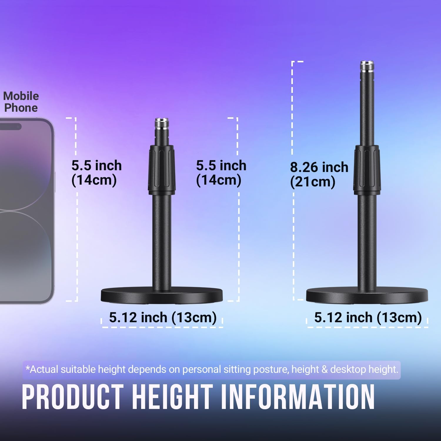 FIFINE Desktop Microphone Stand, Heavy-Duty Metal Adjustable Table Mic Stand with 5/8" Male to 3/8" Female Screw Adapter, 4 Non-Slip Pads Compatible with Microphones for Recording, Streaming-BS1