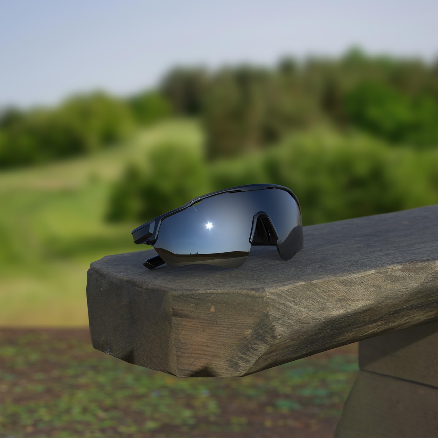 Home Gafas Deportivas Bluetooth Hombre con Audio Abierto, Altavoz Integrado para Música y Llamadas Manos Libres, Gafas de Ciclismo UV400 IPX5 para Running, Senderismo y Outdoor - Negro