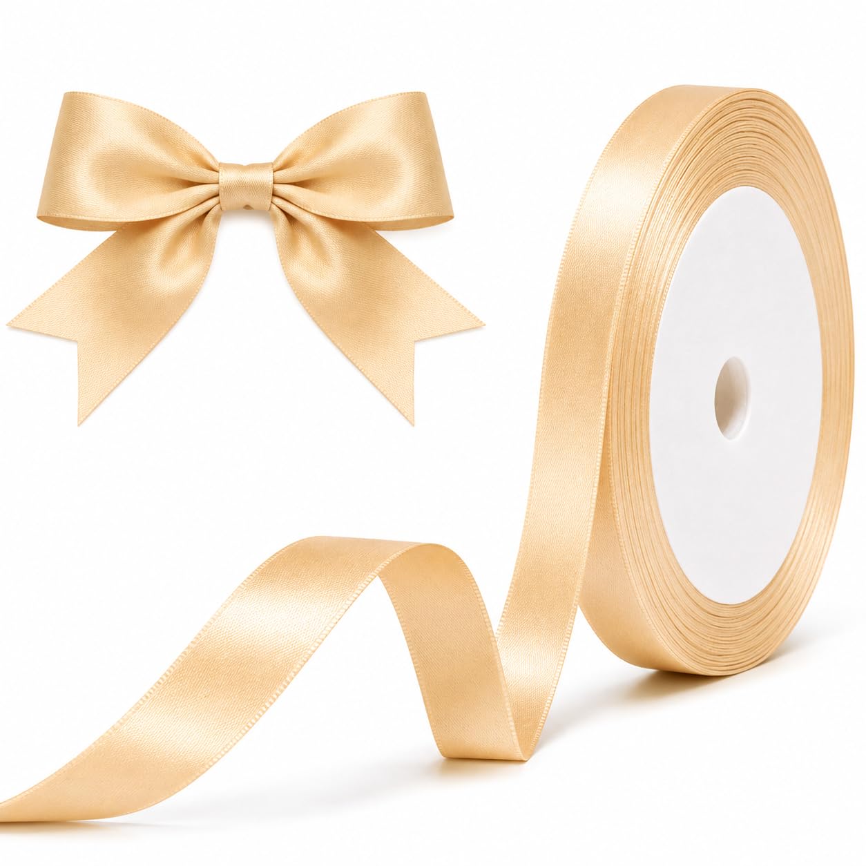 XEANCO 10mm Satin Ribbon, Polyester Ribbon, Enhance Your Crafts & Celebrations, Best for Gift Wrapping, Decorations, Wedding Car Ribbon, Ribbons for Crafting & Bows (Beige)