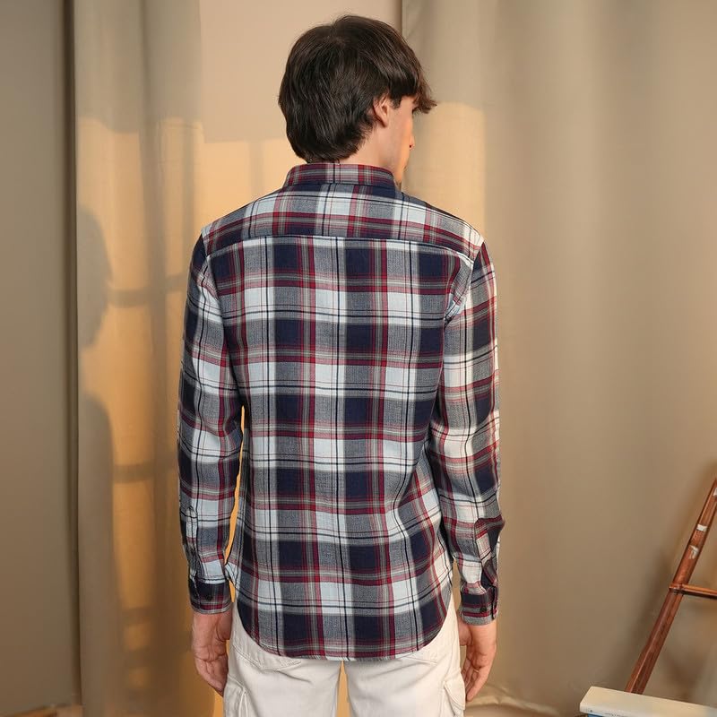 Image of CAHOOT Men's Gingham Shirt | Casual Wear | Spread Collar | Long Sleeve | Button Closure | Shirt Crafted with Comfort Fit for Everyday Wear