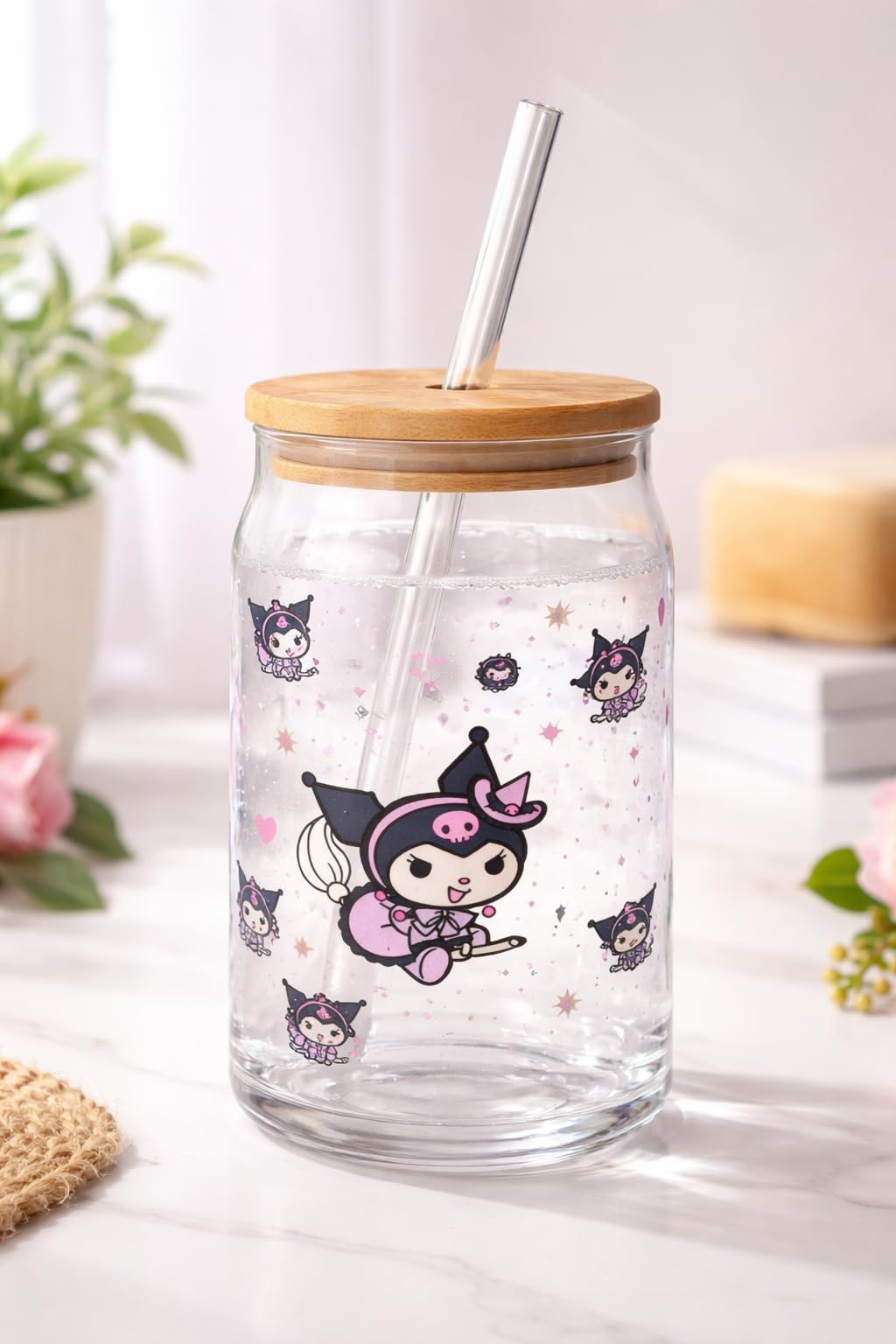 Kuromi デザイン ガラスボトル 空 Buy THE UMBRELLA STORE Glass Tumbler Bamboo Lid and Straw, Coffee