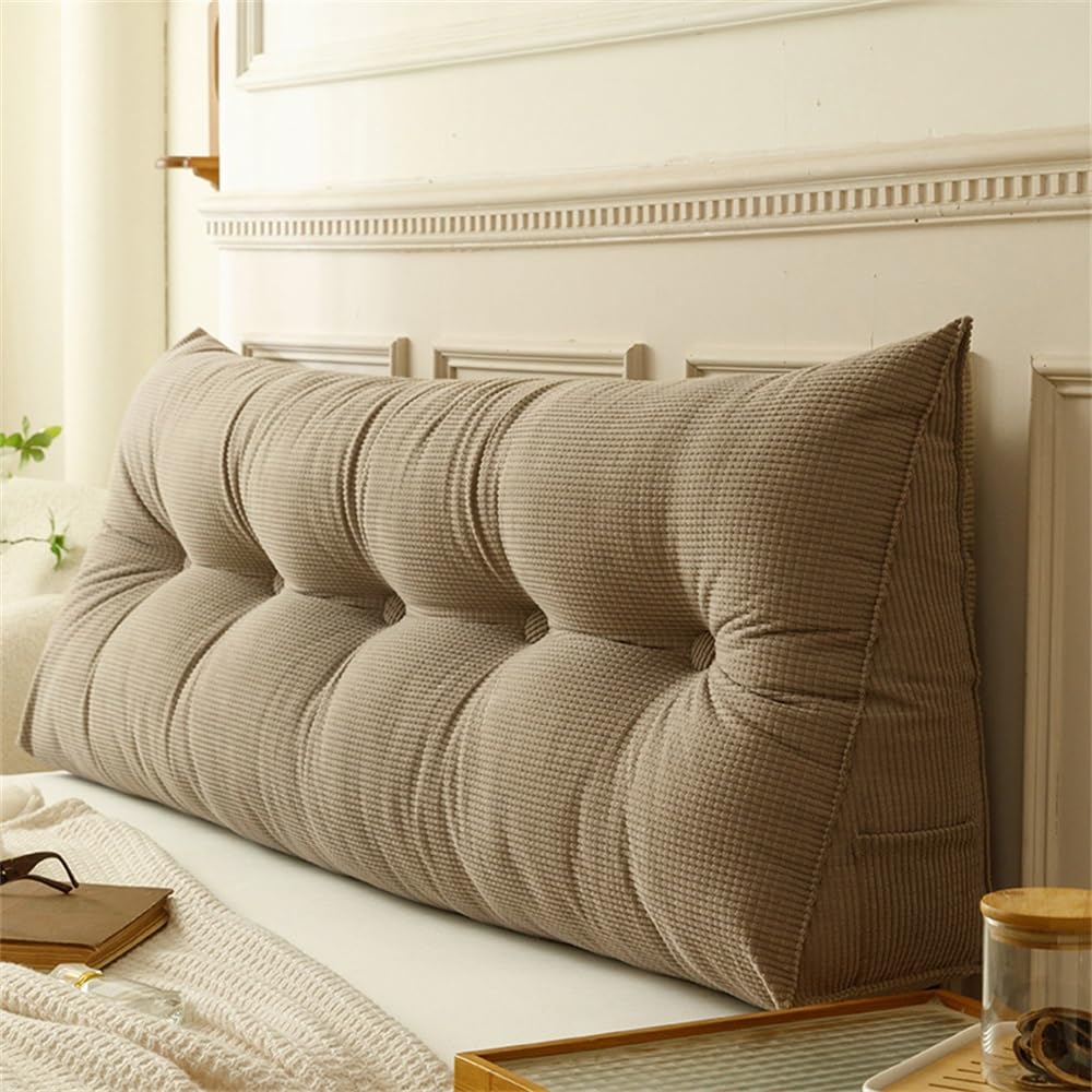 HUMAJORY Wedge Pillows ，Lumbar Support Pillow，Headboard Reading Pillow, Triangular Headboard Cushion，for Bed Sofa Tatami, Washable Daybed Triangle Bolster Cushion(Brown,150x40x12cm)