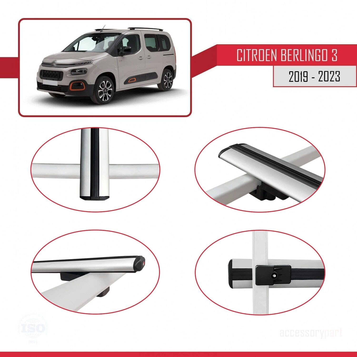 Kompatybilny z Citroen Berlingo 3 (K9) 2019-2022 BASIC Model Aluminiowy bagażnik dachowy 2 poprzeczki, szary