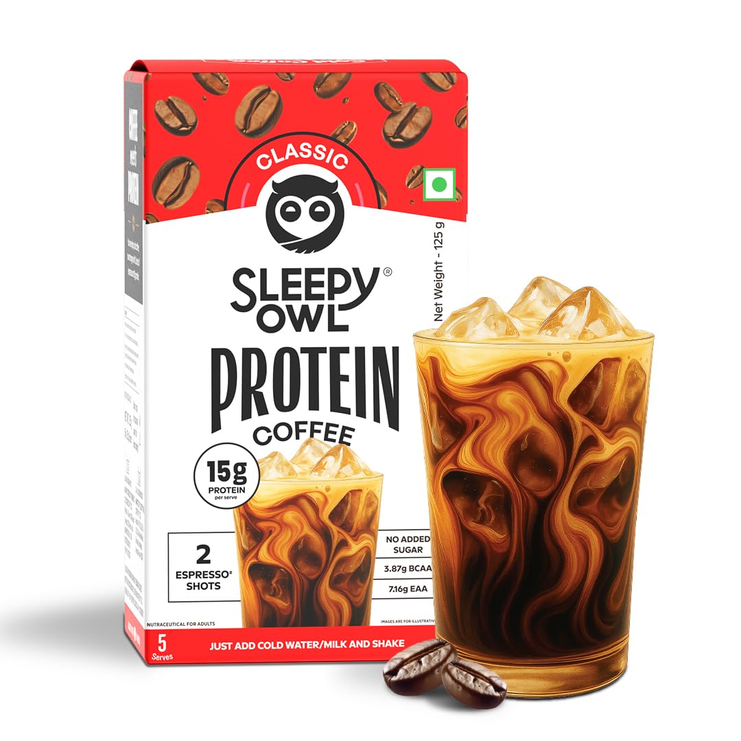 Sleepy Owl Classic Protein Coffee Powder, 15g Whey Protein & 2 Shots Espresso per Sachet, Less than 97 Cal, No Added Sugar, Real Cold Coffee, Light & Easy to Digest, Pack of 5 Sachets (5N x 25g)-picture-10
