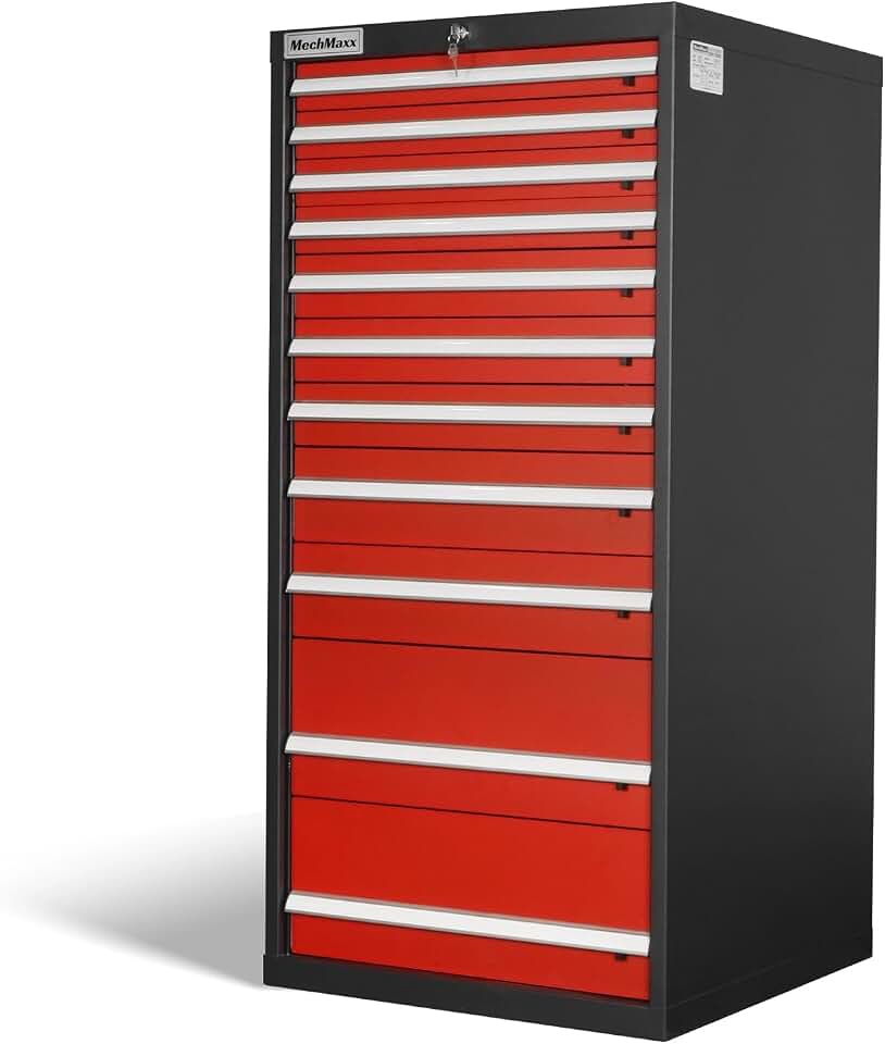 MechMaxx Heavy Duty Modular Drawer Cabinet – 11 Drawer Tool Storage Organizer, Steel Construction, 59" W x 28.5" D x 28.5" H，Model MD59A11