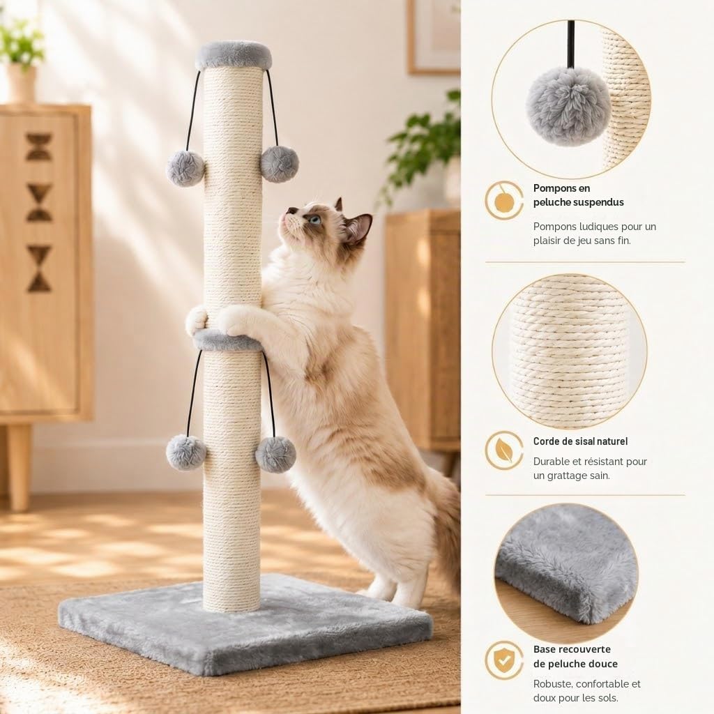 Dimaka Grattez naturellement la corde de chanvre pour chat, jouet pour chaton griffant 4 balles - Le chat gratte la pile