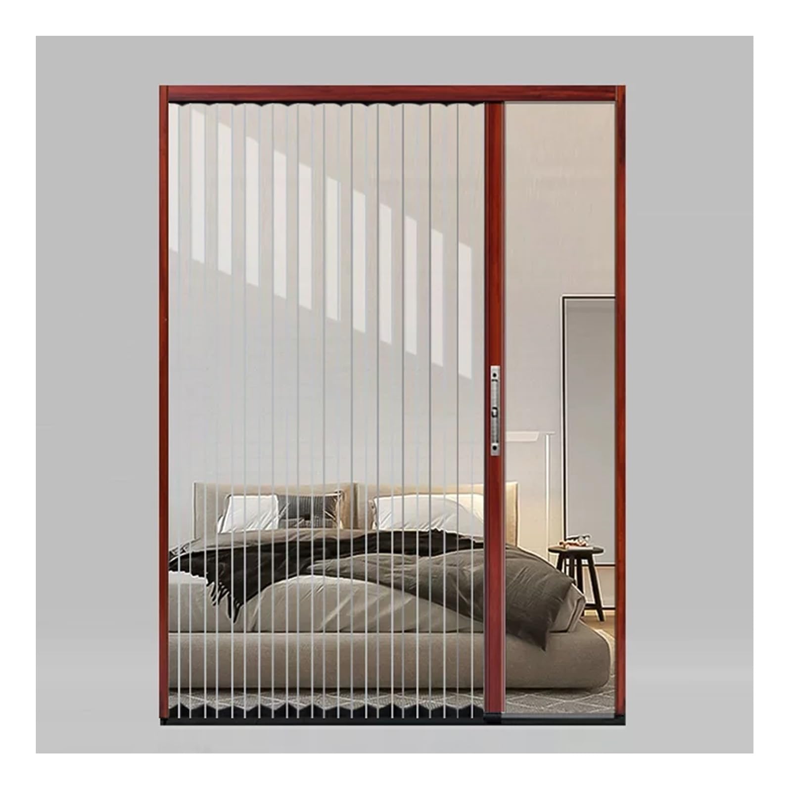 Kphymod Red Clear Pc Folding Accordion Door Interior, Thermal Insulated Windproof Living Room Partition Screen Retractable Door, For Apartment Rental House(,68.6X198.1cm)