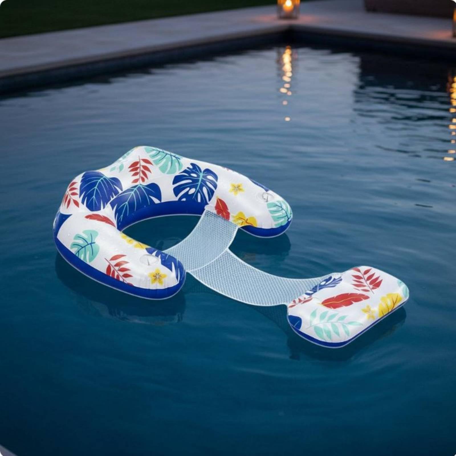 predolo Lettino Galleggiante Forma di U Tettuccio Portatile e Pieghevole Poltrona Gonfiabile da Piscina Portabicchieri Integrato per Adulti, Lago, Vacanza