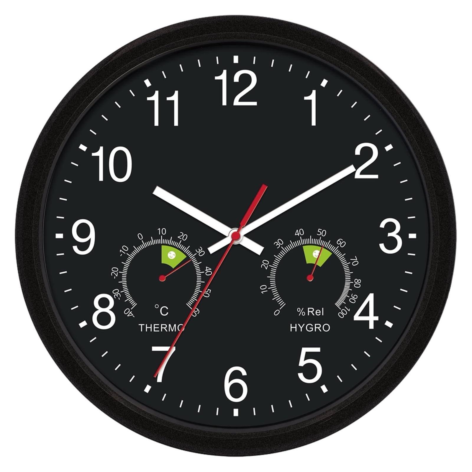 VIVILINEN Silent Wall Clocks with Temperature & Humidity Black Wall Clock