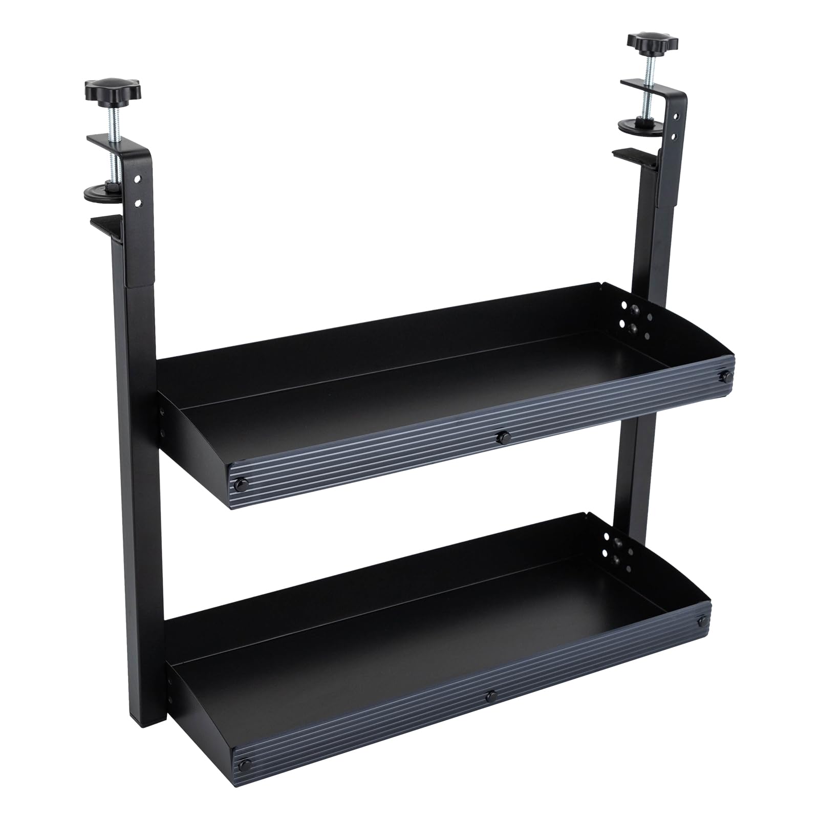 Scaffale da scrivania con morsetto, scaffale a 2 livelli con ripiano regolabile per ufficio, camera da letto, soggiorno (nero)