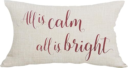 Funda de almohada decorativa con texto en rojo vino, All is Calm All is Bright, funda de almohada lumbar decorativa, funda de almohada para sofá,