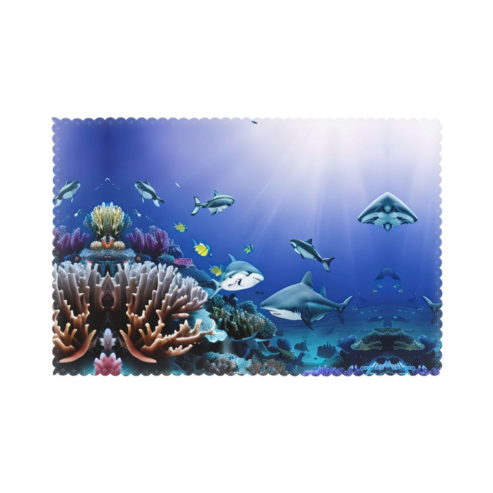 Shark Swimming Under The Sea Christmas Placemats Set of 6,Washable Table Mats