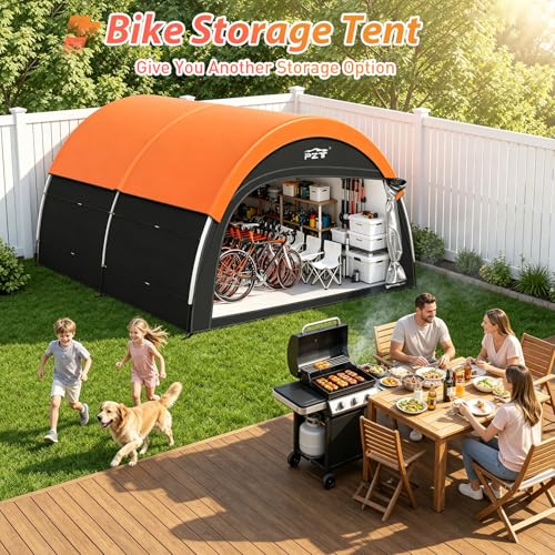 Image of Upgraded Bike Tent with Rain Cover, Portable Outdoor Storage Shed for 8-10 Bikes, 210D Oxford Fabric PU4000 Waterproof, Bike Shed /Bike Cover for Motorcycles, Garden Tools, Lawn Mower