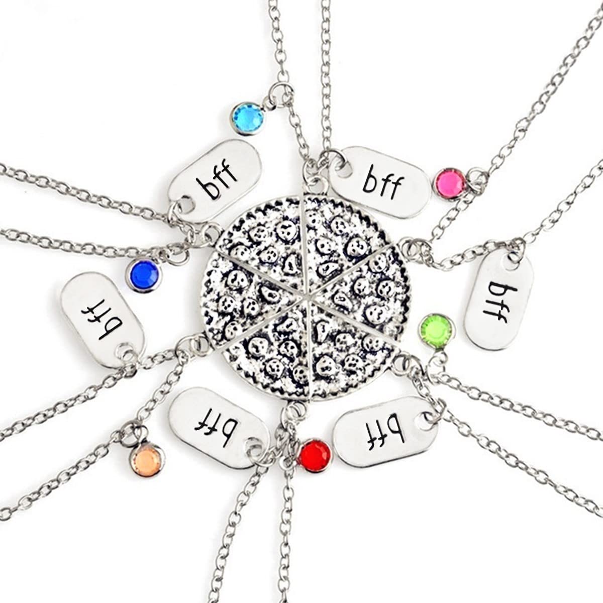Best Friend Cheese Pizza Pendant Necklace Crystal Charm BFF Friendship Matching Necklace Set Gift for Friends Unisex (A Pizza (6 Pcs)), Zinc, No Gemstone-image-16