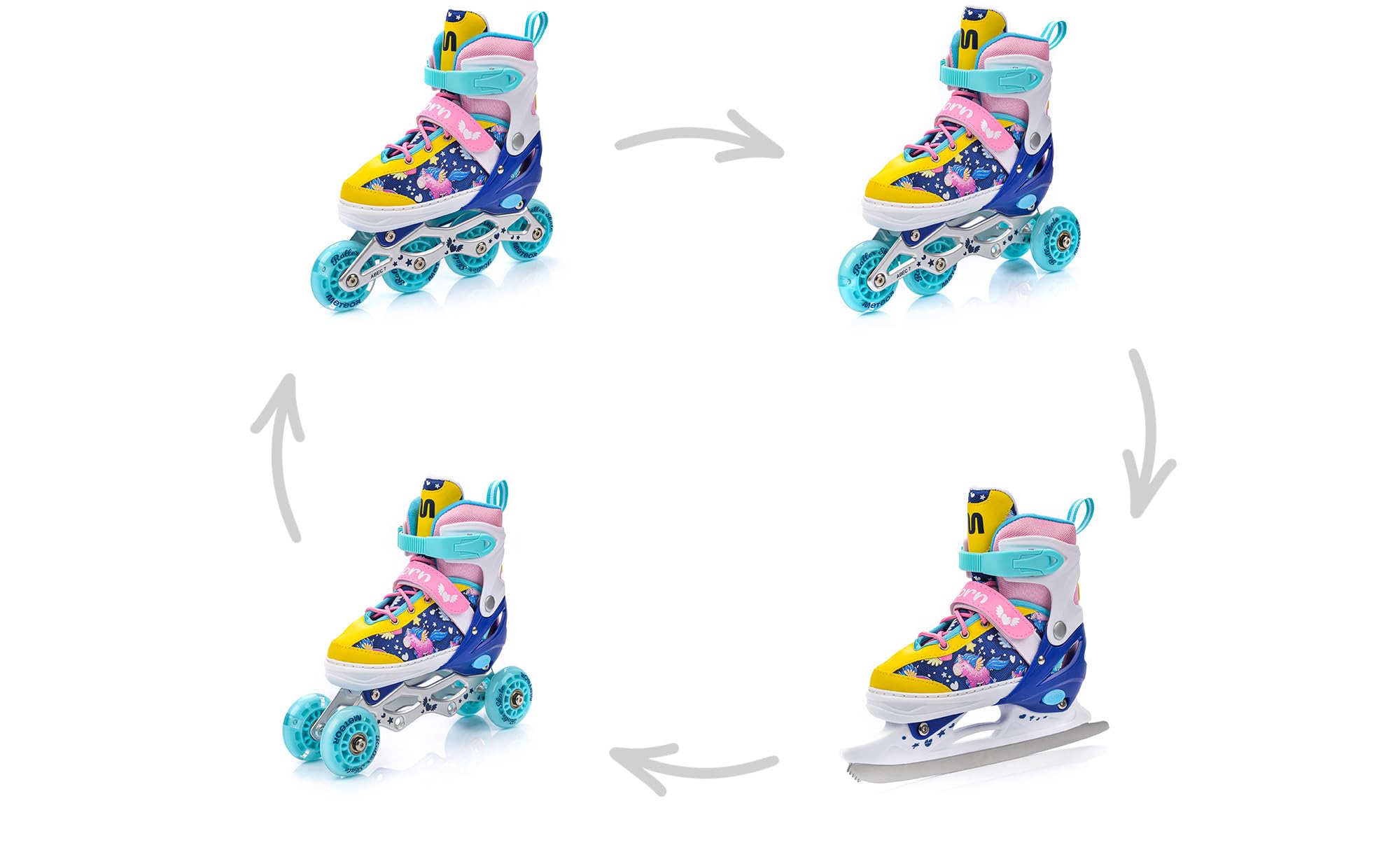 meteor Pattini 4 in 1 Regolabili - per Bambini - Multifunzionali Tri-Skate Roller Inline per Principianti - Regolazione a 4 Misure - Stabili e Confortevoli