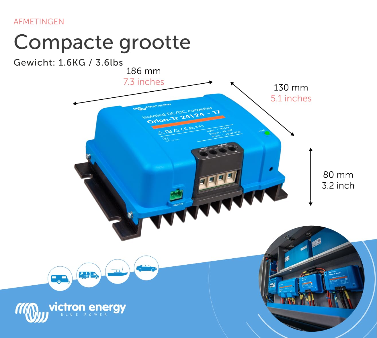 Victron Orion-Tr Smart 12/24V-15A 360W geïsoleerd DC-DC Charger IP4