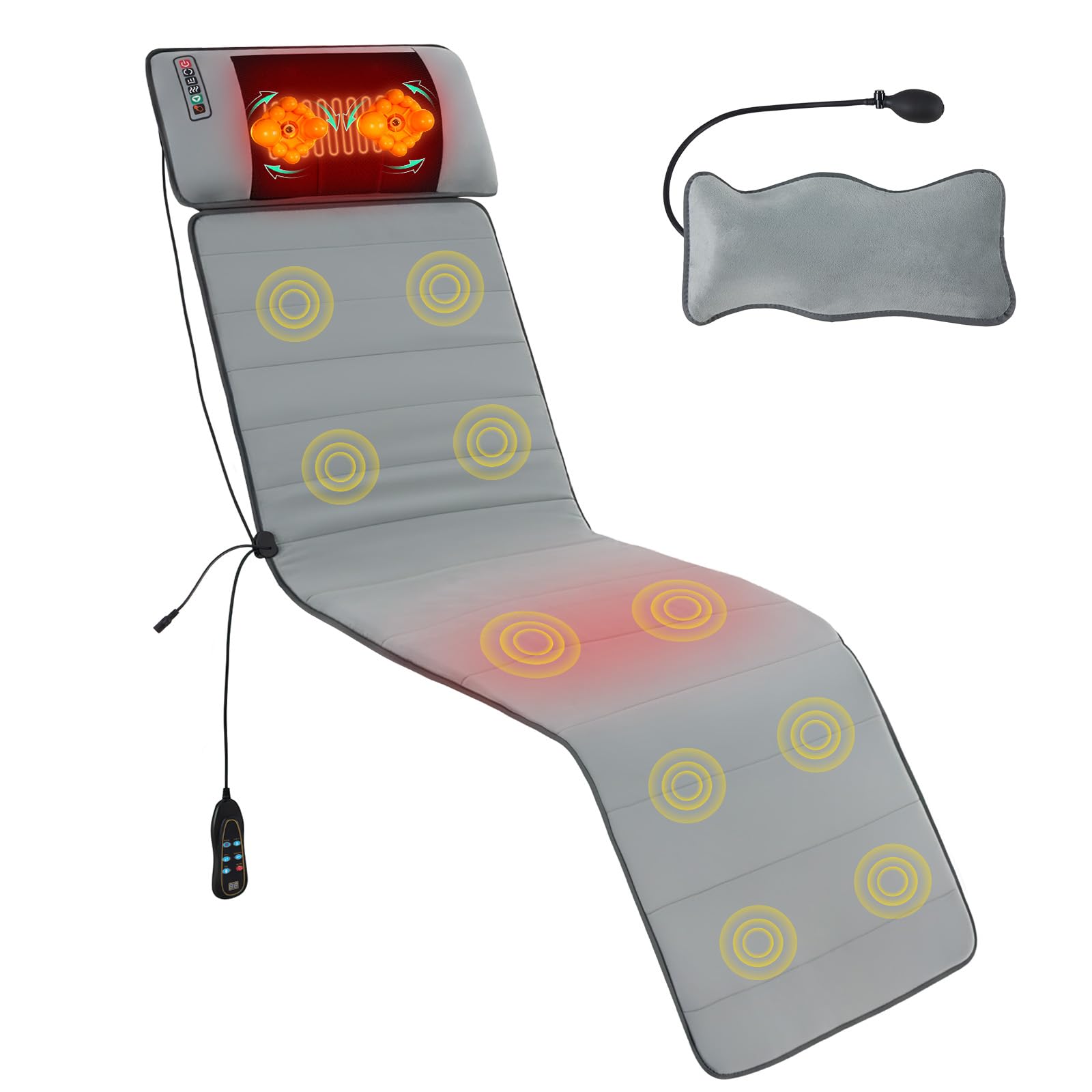 OLIXIS Full Body Massage Mat laid out on a bed with the control panel visible.