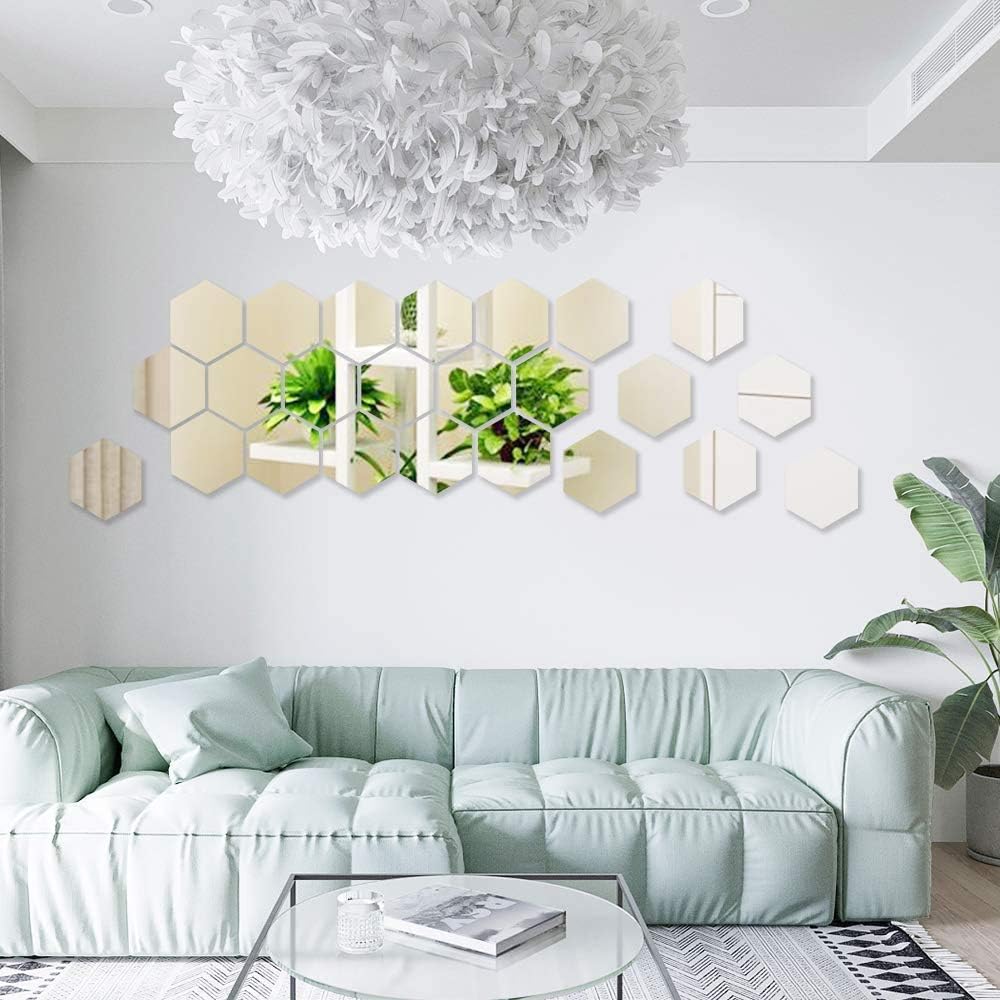 Removable Acrylic Mirror Setting Wall Sticker Decal DIY Modern Decoration for Home Living Room Bedroom Decor (15PCS Hexagon)