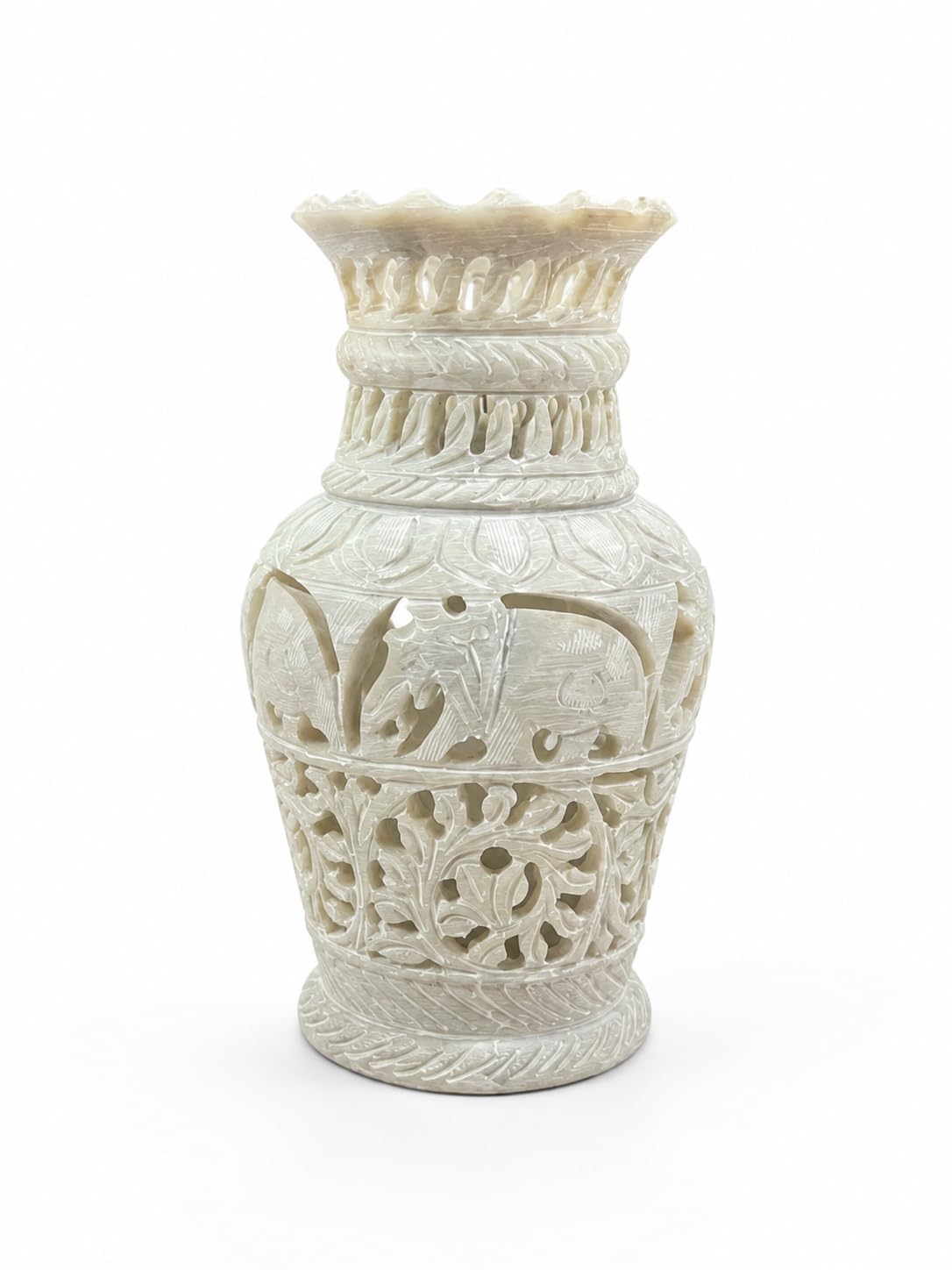 Hand Carved Elephant Soapstone Floor Vase (6 Inch) | Large Handmade Natural Stone Decorative Vase | Floral Home Décor Accent for Living Room, Entryway & Hall-image-28