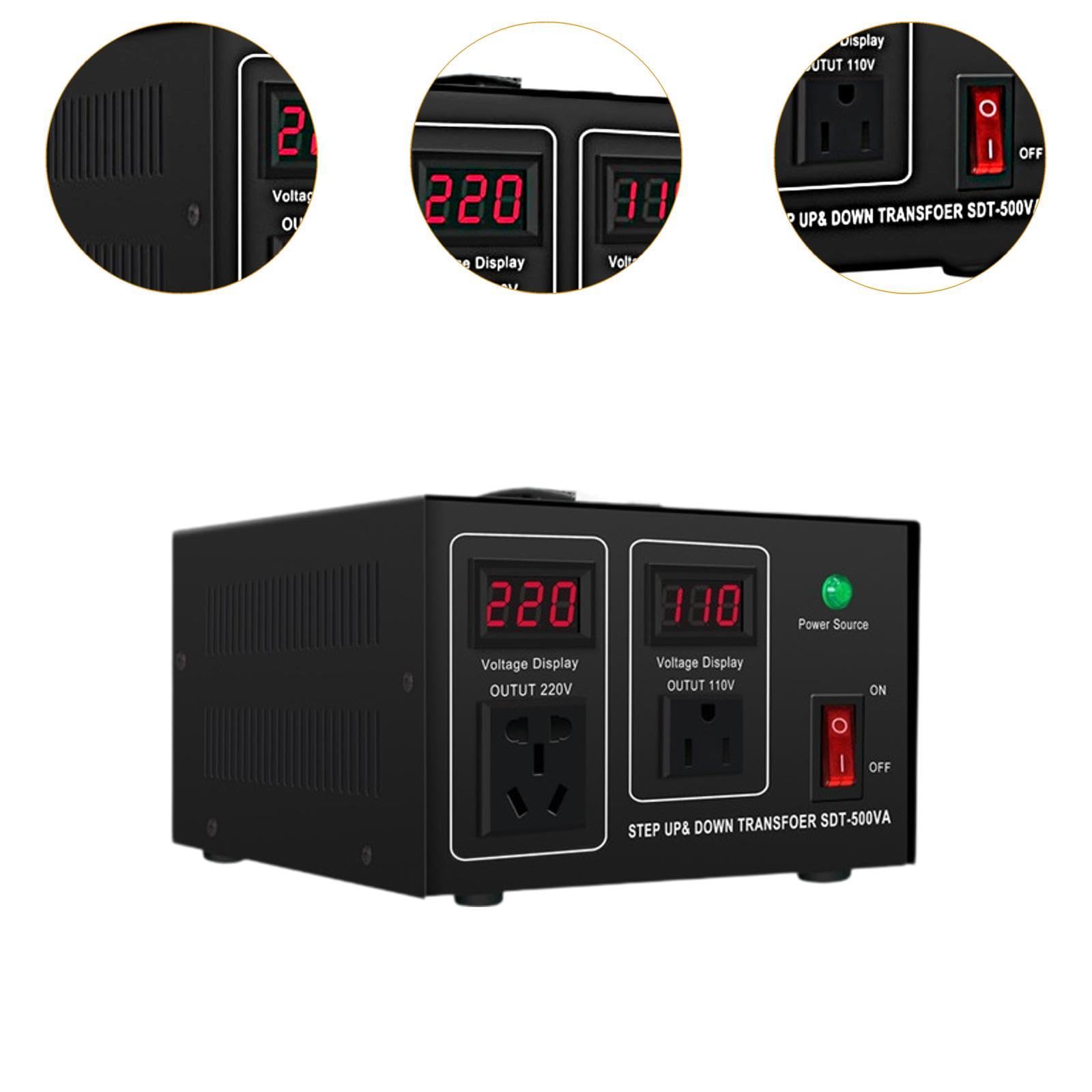 Convertidor de transformador de voltaje, 500 VA, adaptador de doble voltaje estadounidense, convertidor de potencia de alto rendimiento