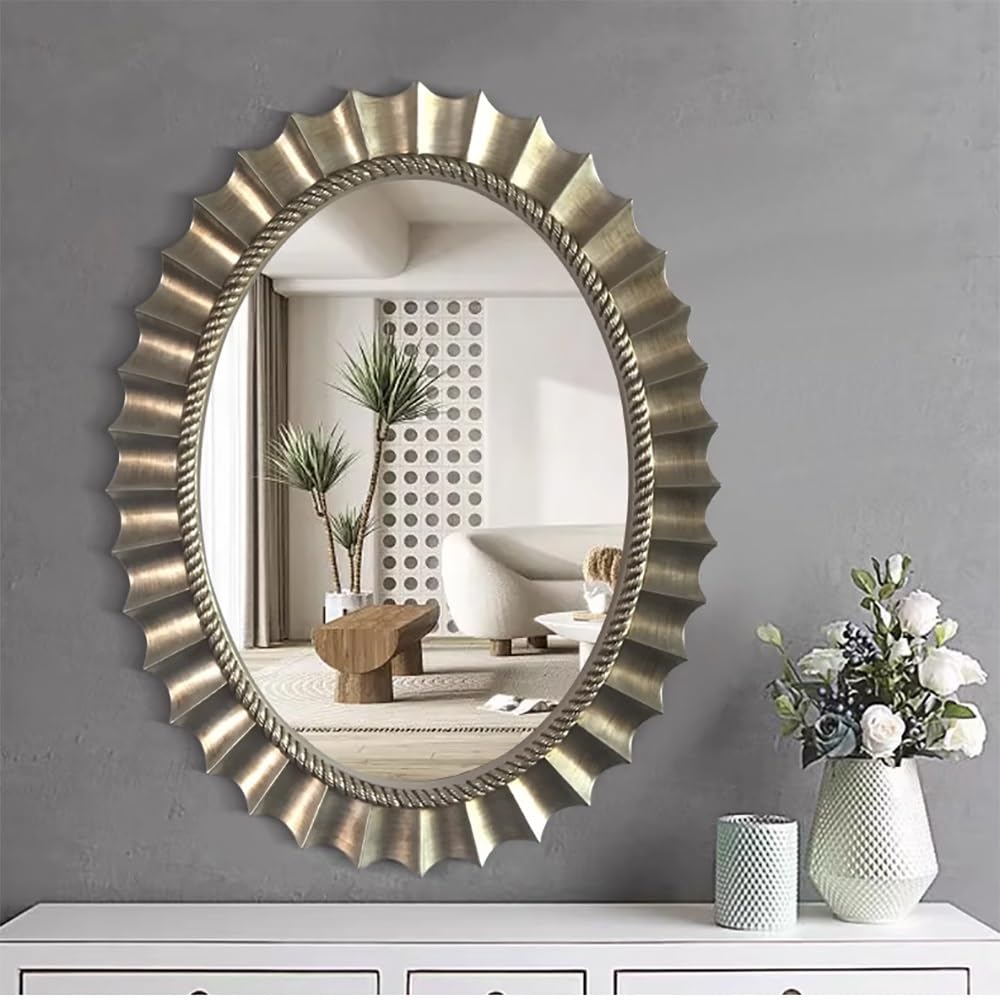 SXFSDOU Vintage Mirror, Large Wall Baroque Antique Ornate Gold Oval Vanity Decorative Mirror for Bathroom, Entryway, Living Room, Hallway(Champagne)