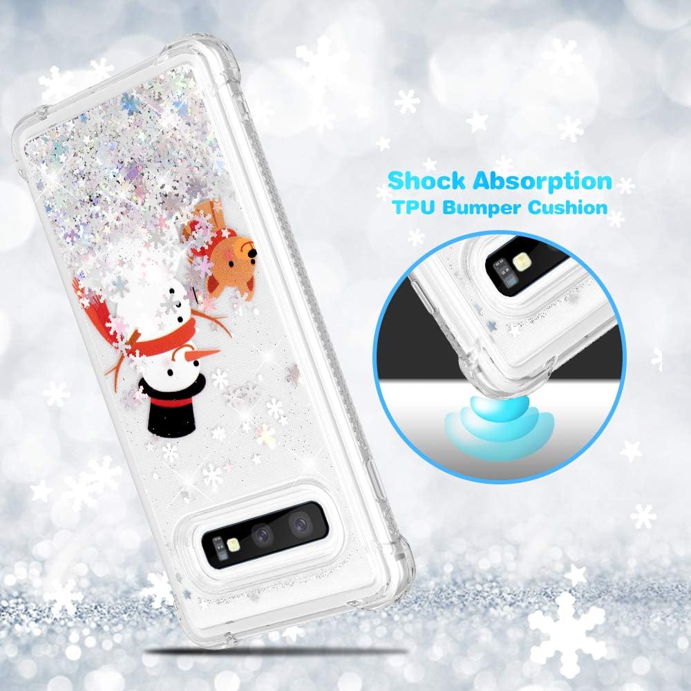 Ruky Christmas Case for Samsung Galaxy S10e, Glitter Liquid Flowing Bling Fashion Merry Christmas Design Soft TPU Protective Girls Women Children Christmas Case for Samsung Galaxy S10e, Snowman&Dog