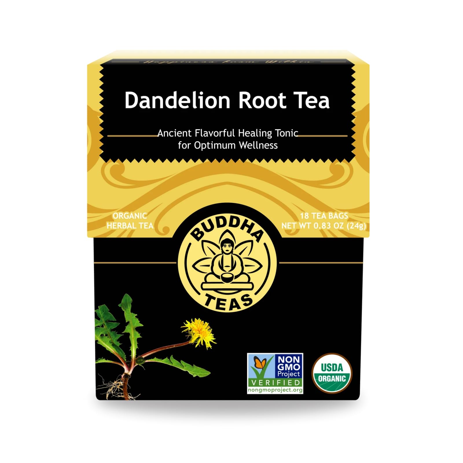 Buddha Teas Organic Dandelion Root Tea - Herbal Tea, Caffeine Free
