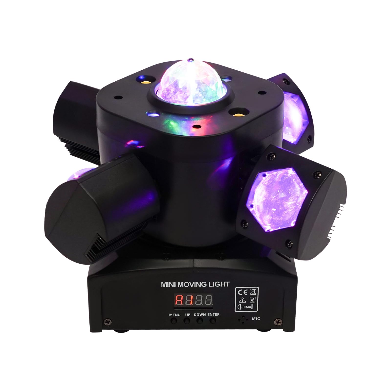 Moving Head LED, Disco Licht Scheinwerfer, RGBW Partylicht LED Strahler | DJ Light mit 4 Lichtarmen, DMX512/Soundaktivierung/Fernbedienung für DJ Bar Geburtstag Disco Hochzeit Partykeller Bühnenlicht