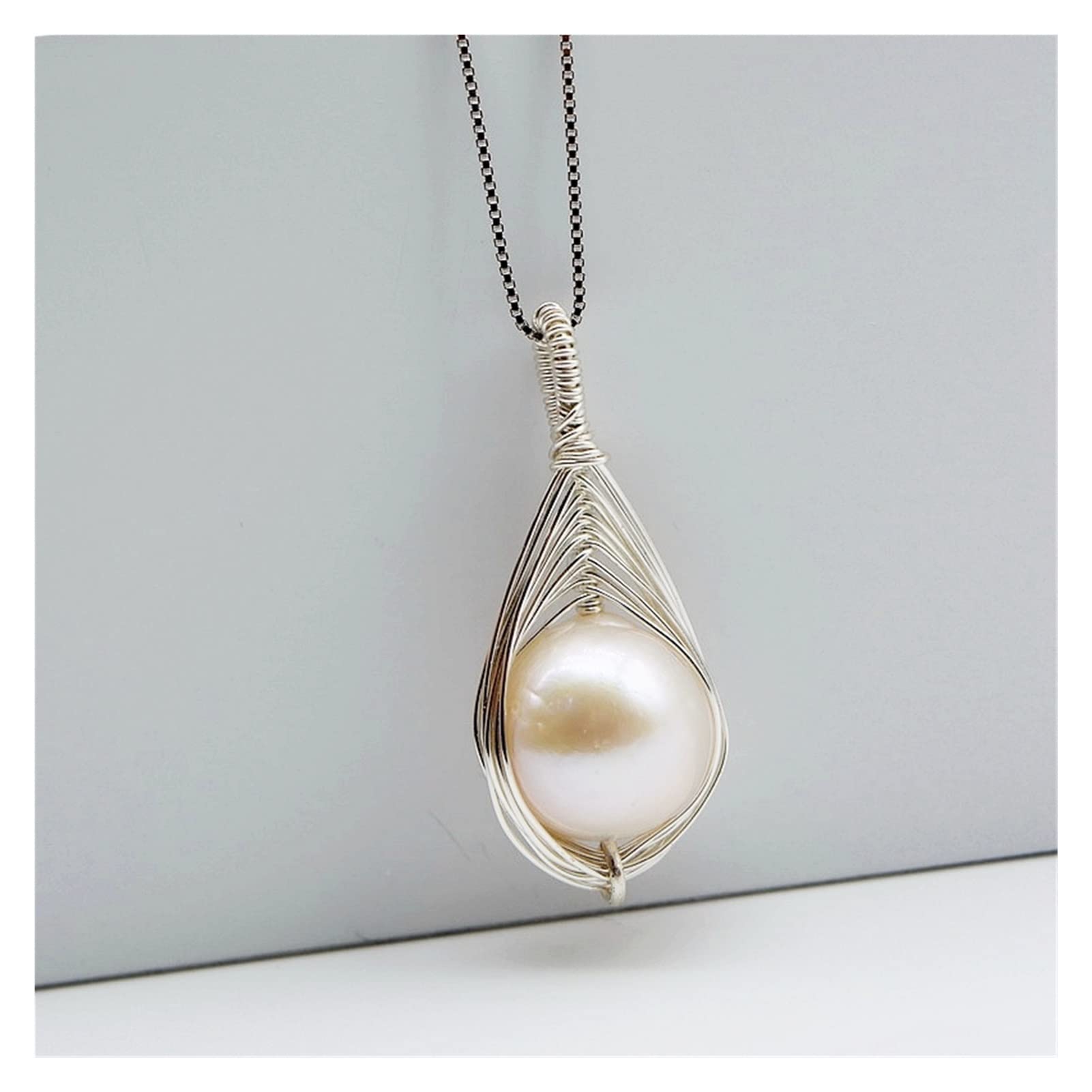 Collana con ciondolo da donna, perla d'acqua dolce bianca naturale, argento sterling 925, gioielli fatti a mano e personalizzati Collane da donna