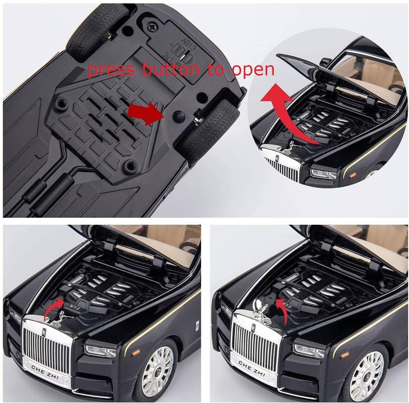 Image of Kids Model 1:32 Roll Royce Phantom Die Cast Metal Car Pull Back Action Opening Doors with Realistic Engine Sound Lights Toy Car Gift for Boys - Black