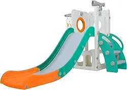 Freso Baby Playground Infantil 4x1 Mini Mundo Spring 1 Torre, Para Crianças de 1 a 4 anos, Compacto e Fácil Montagem, com Escorregador, Cesta de Basquete e Bola, Escalada, Luneta