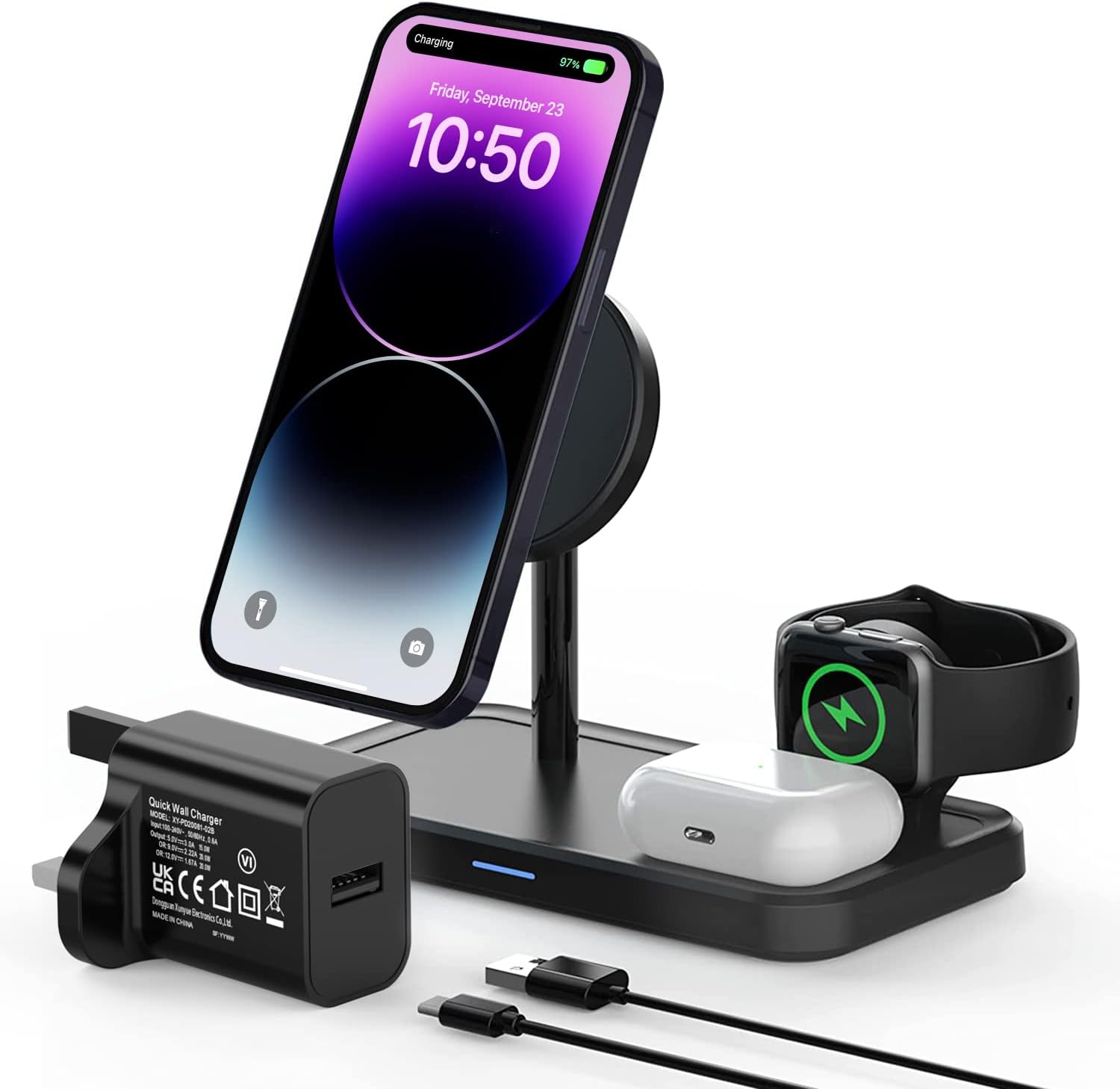 Wireless Charger, GEEKERA 3 in 1 Wireless Charging Station, 18W Mag Safe Phone Charger