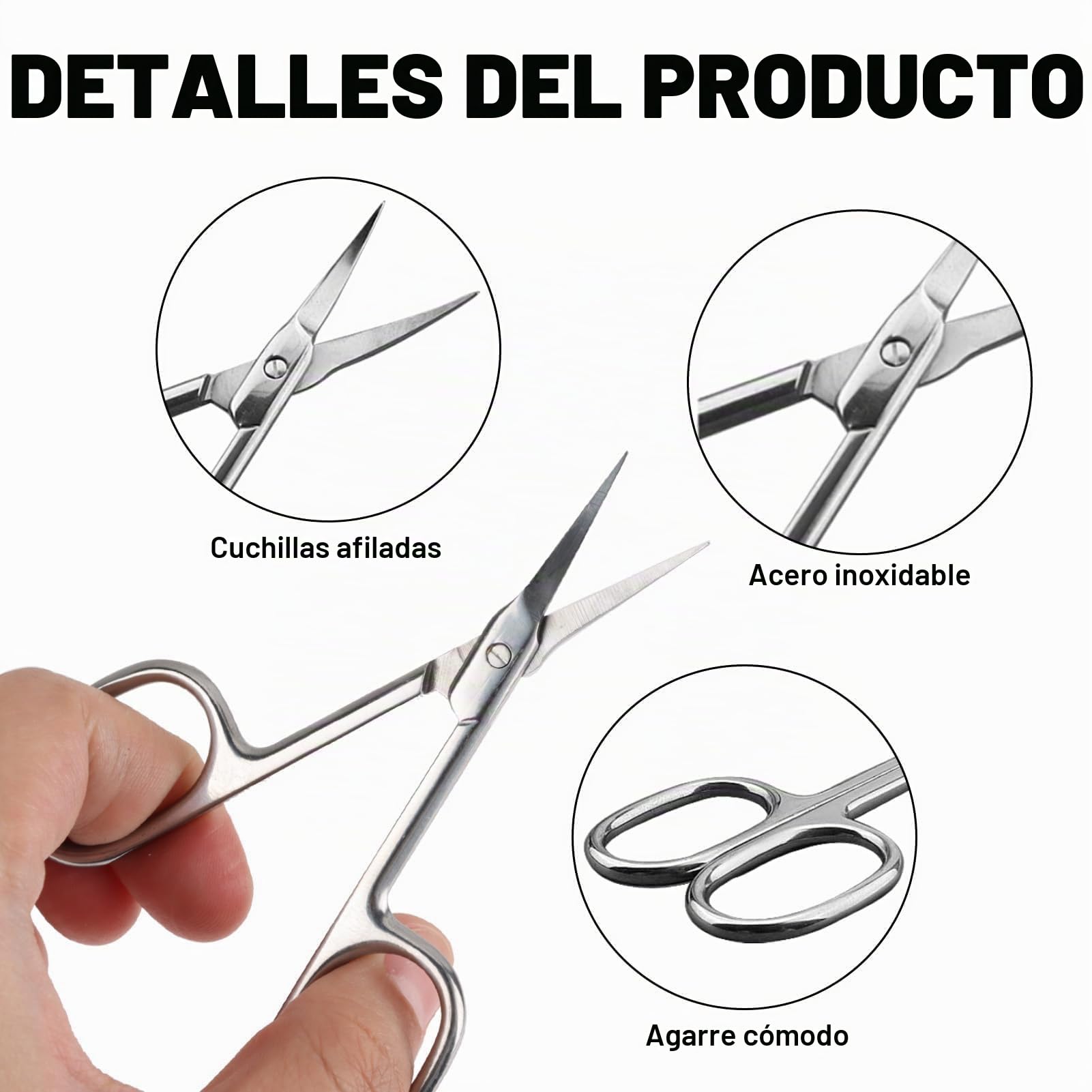 Tijeras Cuticulas Profesionales, Tijeras Cortar Uñas Belleza Curva Extra Afiladas Punta Fina Cortacuticulas Acero Inoxidable para Cejas Uñas Vello Facial Bigote Nariz Piel Muerta Pestañas Manicura