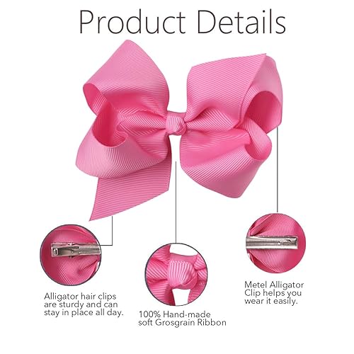 Miniatura 5 de Lazos para el pelo para niñas, 10 clips de lazos para niñas pequeñas, pinzas de cocodrilo para cinta de grogrén negro, accesorios para el cabello