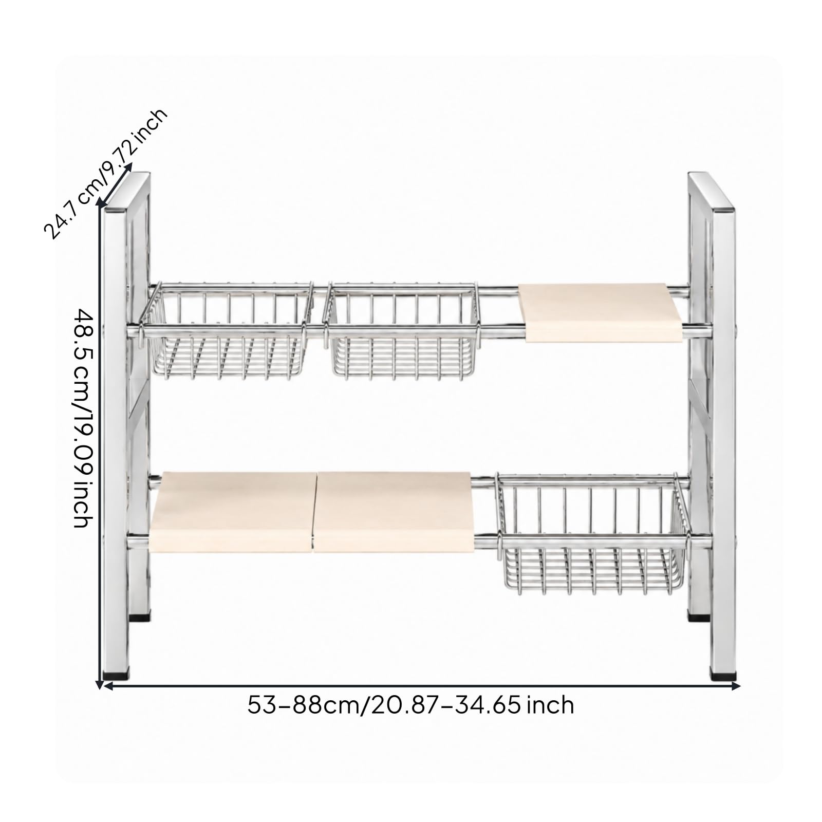 Organizzatore Sottolavello a Due Livelli Telescopico Portaoggetti in Acciaio Inox Rete per Mobile Basso, Stile B