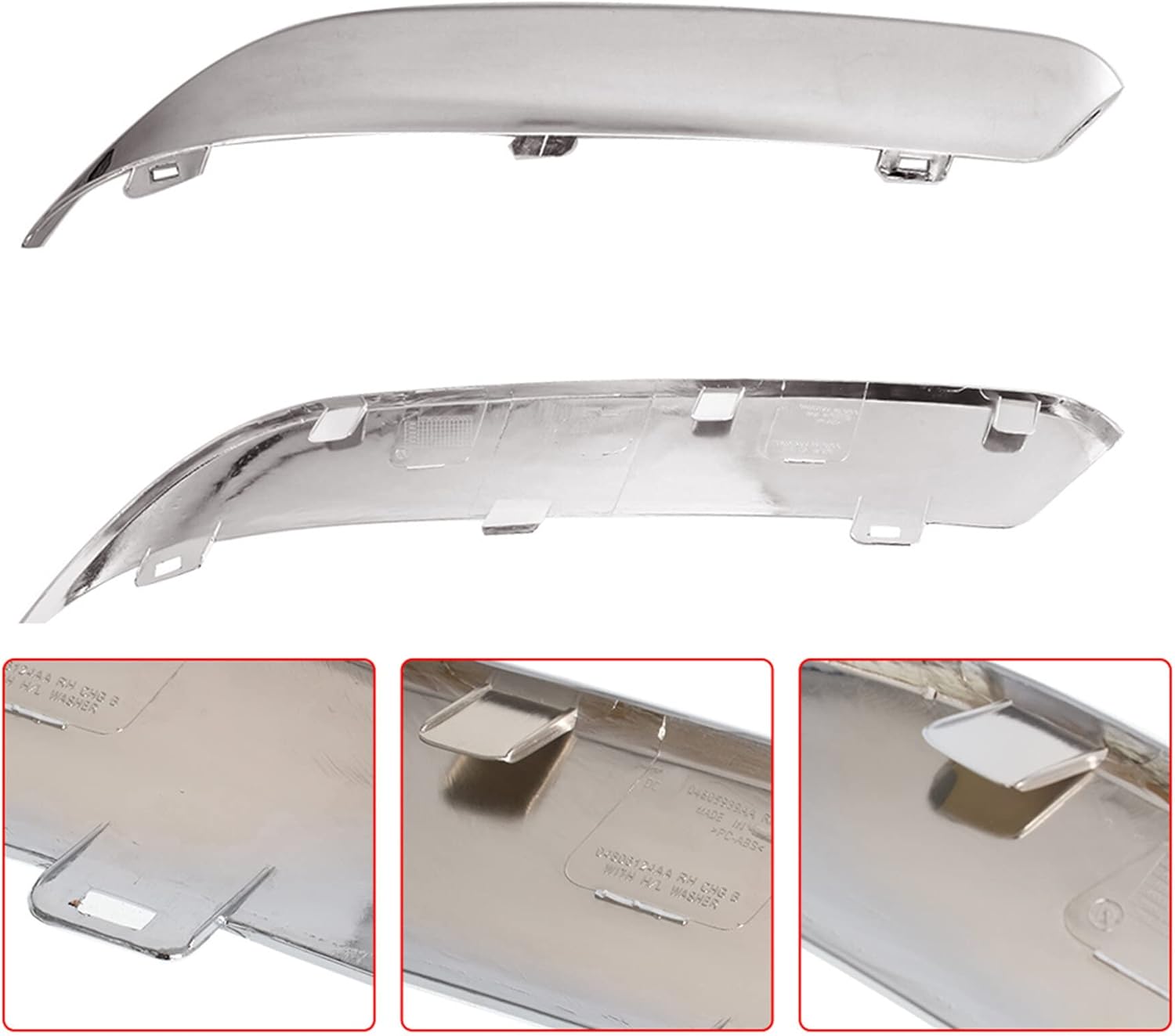 munirater 2 Pieces Without Hole Front Left Right Light Bar Bumper Trim Set Engine Chrome Plastic Replacement for 2005 2006 2007 2008 2009 2010 300 5.7L