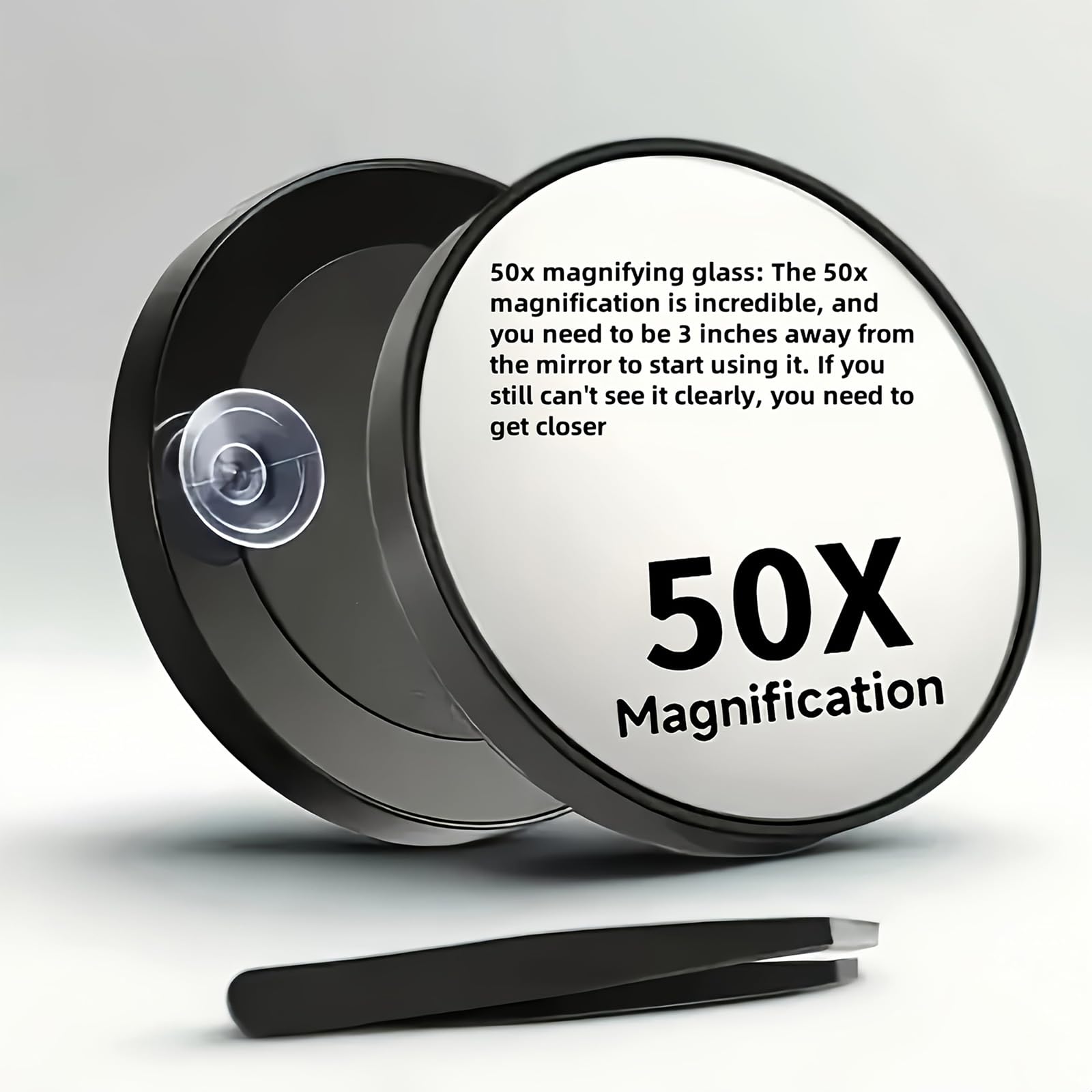 Buildcon 50X Magnifying Mirror, 8.8 * 8.8 * 2 CM Makeup Mirror with Precision Tweezers, Round Portable Mirror for Eyebrow Plucking, Blackhead Removal, Travel Grooming 4