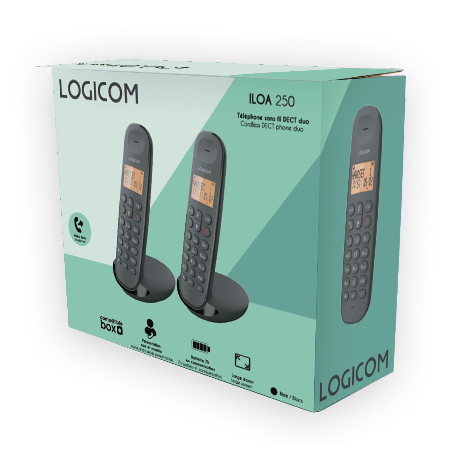 Logicom ILOA 250 Teléfono Fijo inalámbrico sin contestador - Duo - Teléfonos analógicos y dect - Negro