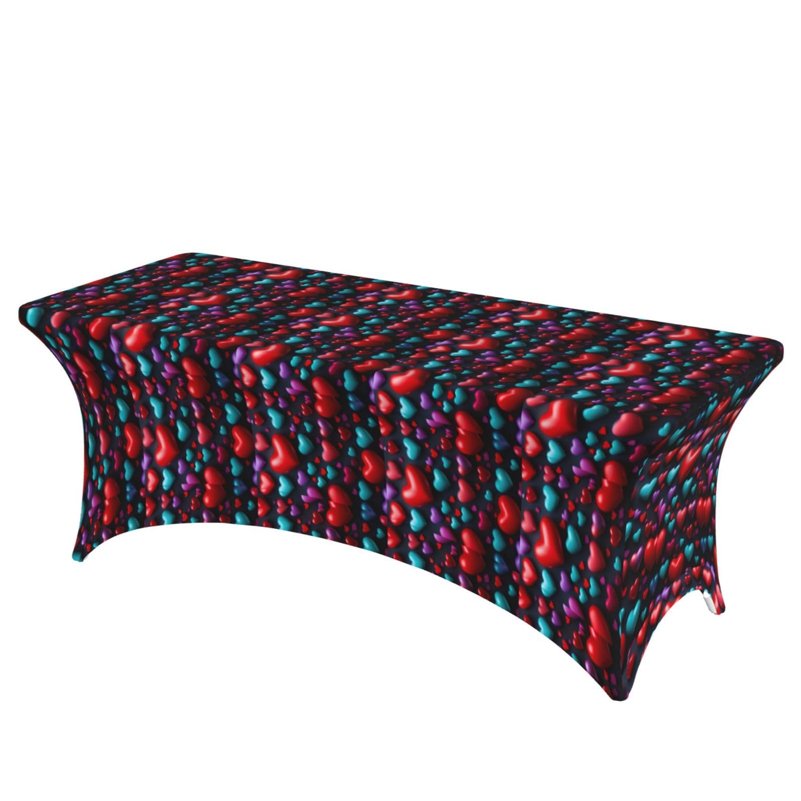 AYYQWE Romantic Red Heart Print Elastic Rectangular Tablecloth For Banquet Outdoor Picnics Office Table Cover